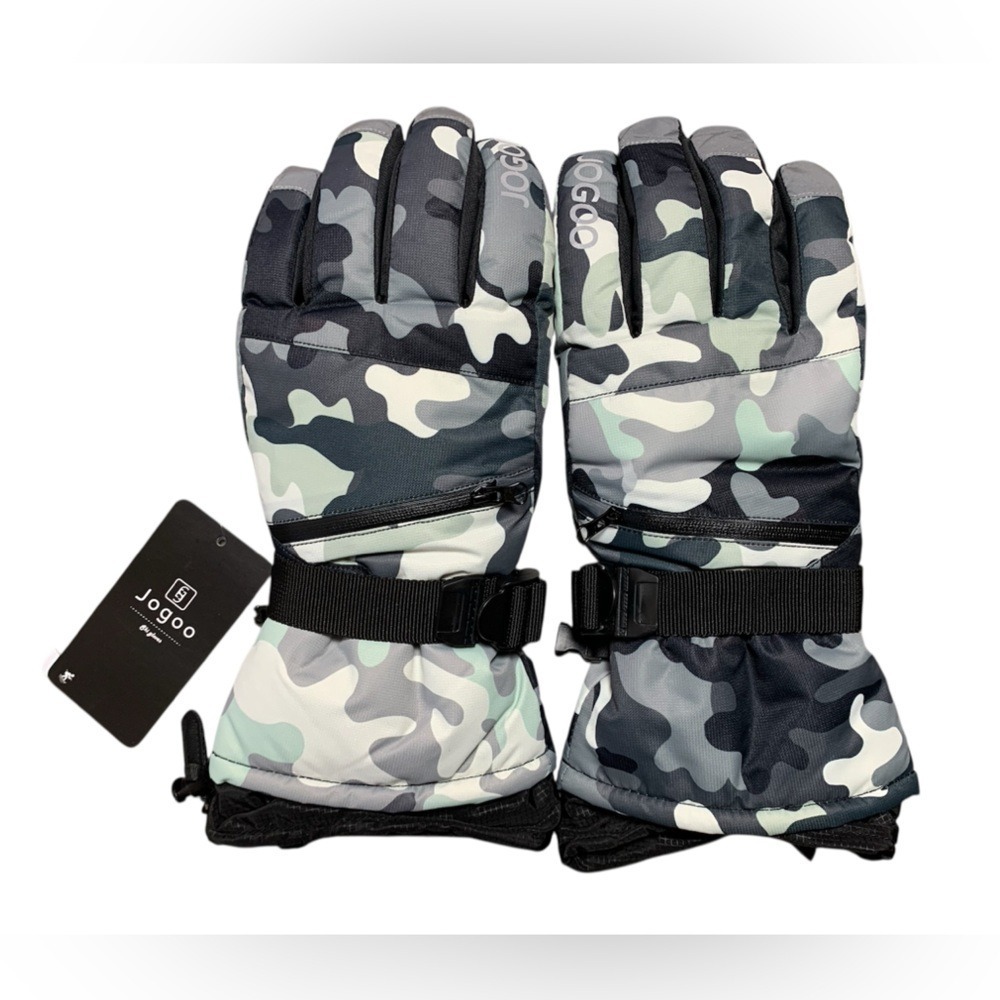 Jogoo Camouflage Winter Ski Gloves Mens Black Gray‎ Camo Outdoor Warm M NWT